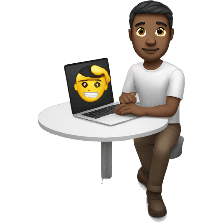 pale brunette male software engineer using Macbook, LED watch on wrist emoji