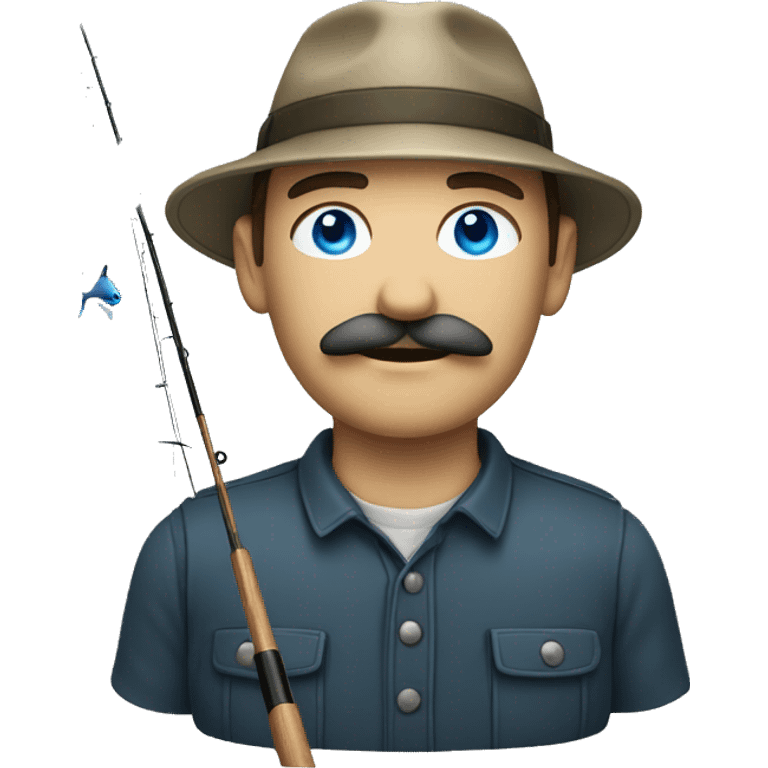 A man with blue eyes and a mustache fishing  emoji