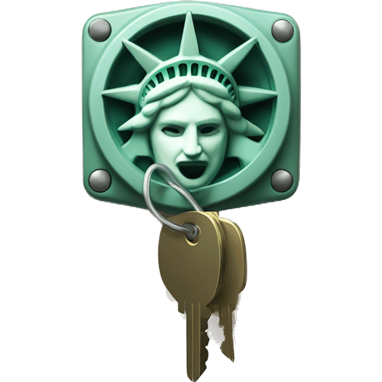 ignition switch with key in off position and statue of liberty diadem in background directly behind it emoji