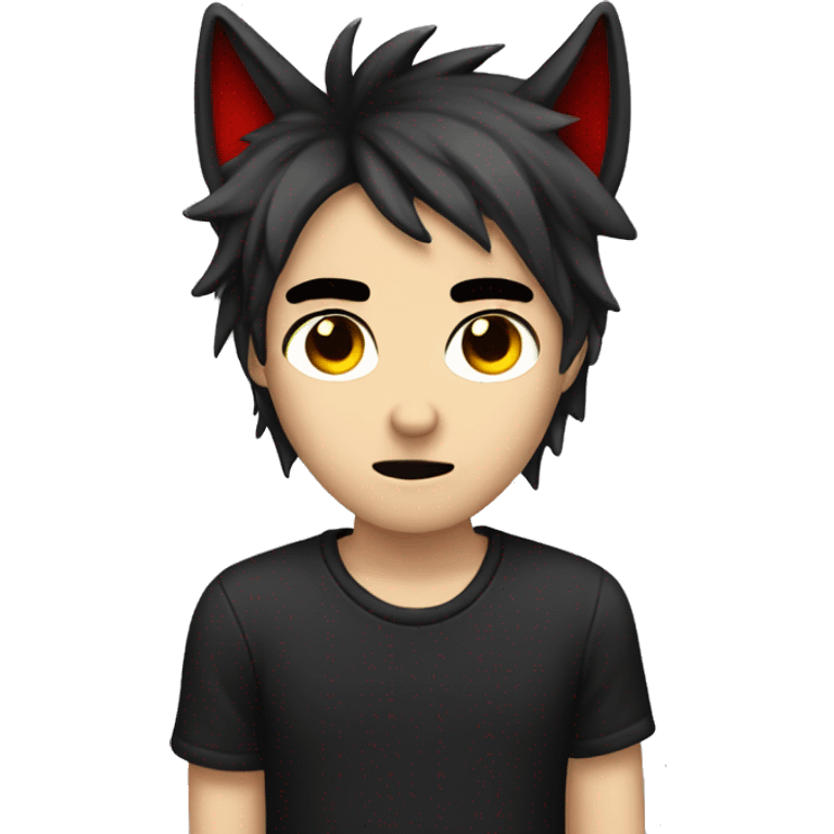 Emo boy with wolf ears, red tips on emoji