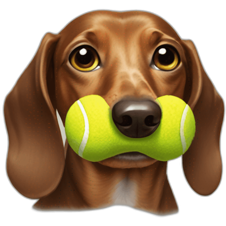 Dachshund with tennis ball in face emoji