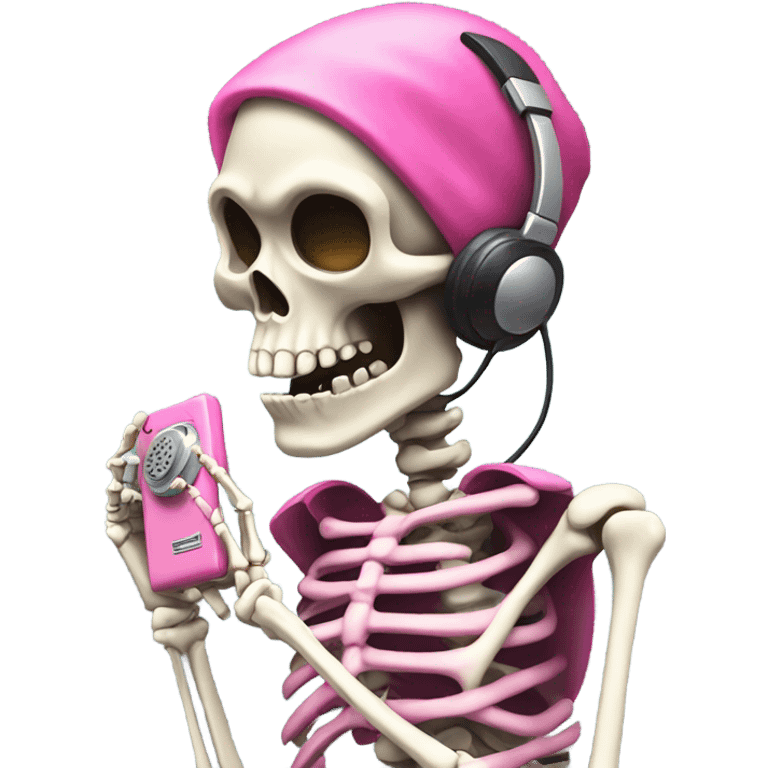 Skeleton talking on a pink old school phone emoji