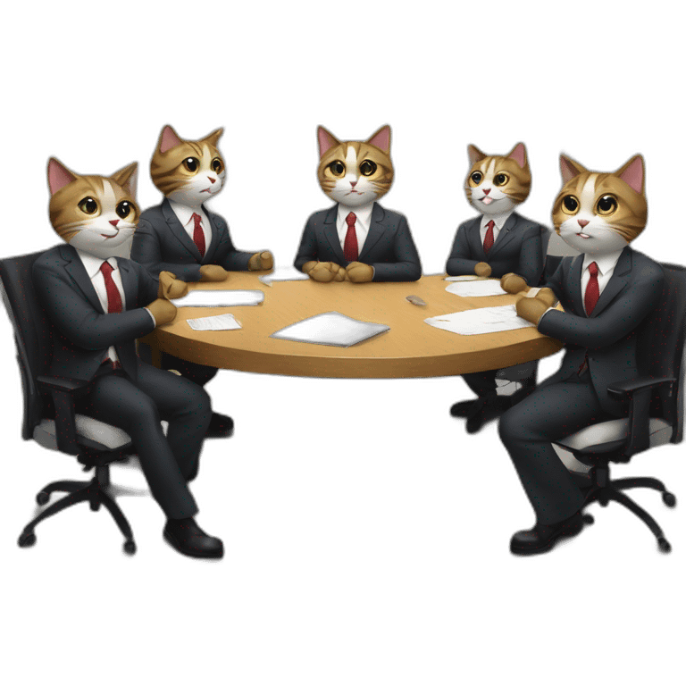 cats in business suits sit at the table at a meeting emoji