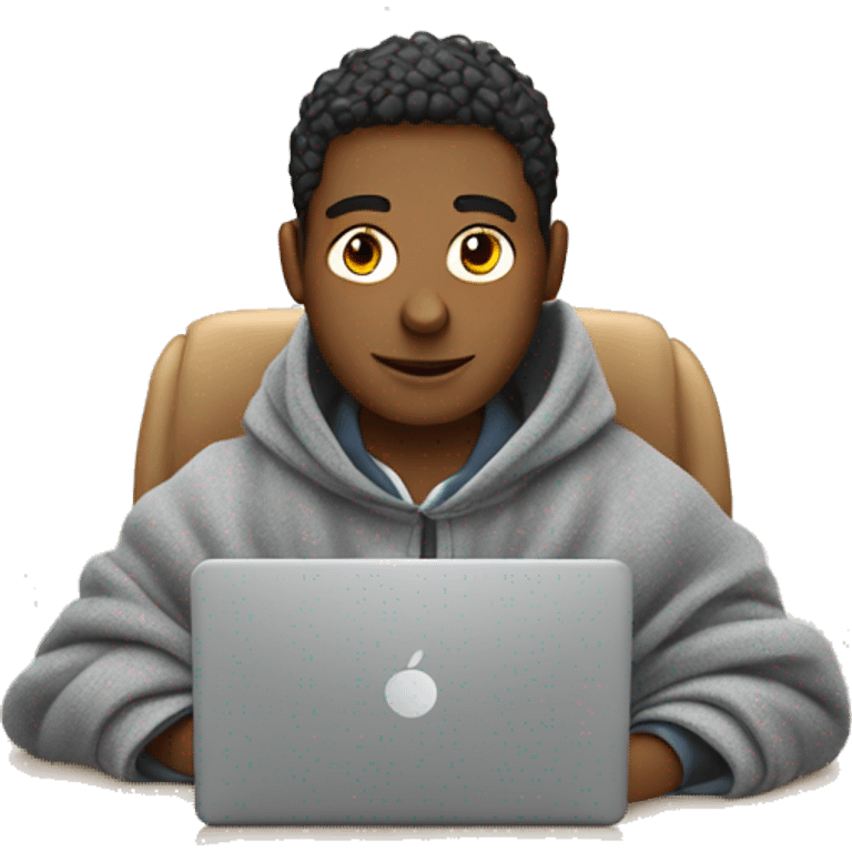 male student sitting at a school desk with a big blanket wrapped around shoulders working on chromebook emoji