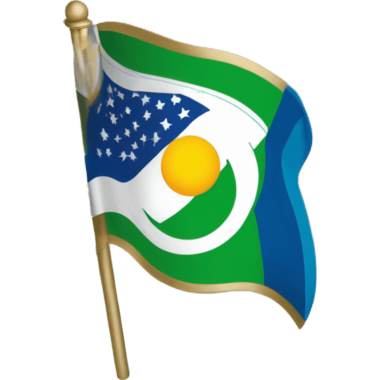 Flag with half being green and half beeing blue. And a white line with gold rims around. Green part has 3 moons and blue part hars ⚜️ emoji