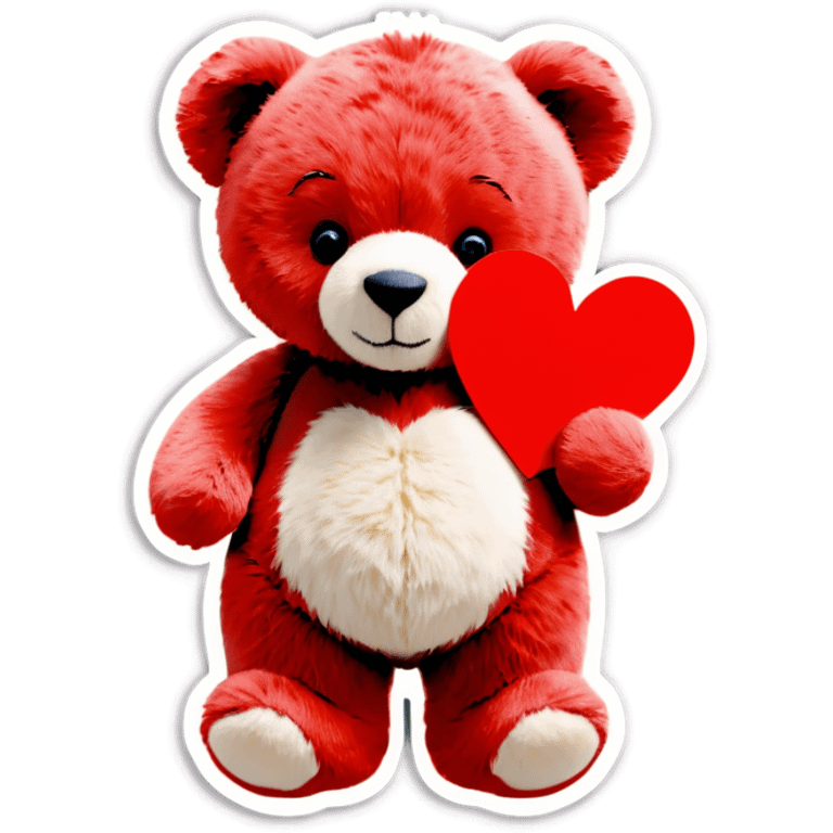 A photo Realistic teddy bear holding a red heart emoji