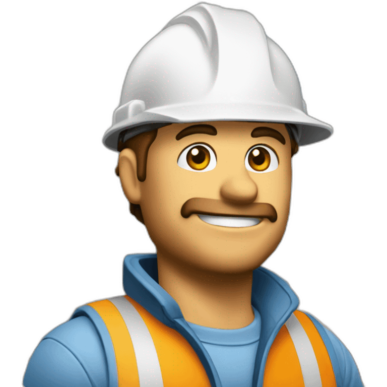 A pixelated logo of a builder with a cap on, and a building tool in front of him emoji