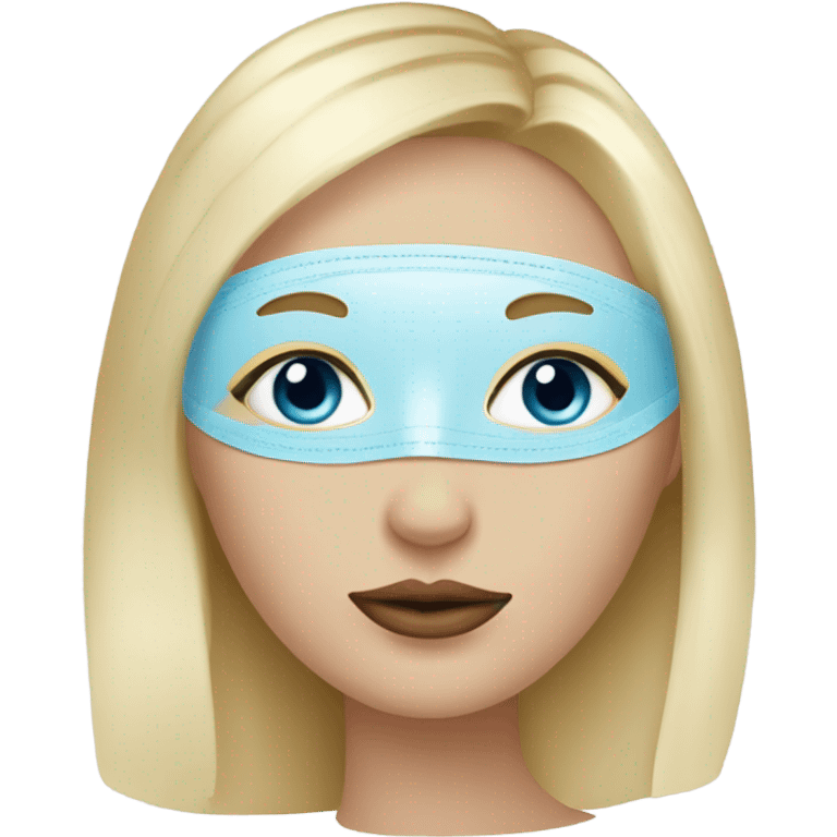 Blonde hair girl with blue eyes and big lips in a face mask relaxing  emoji