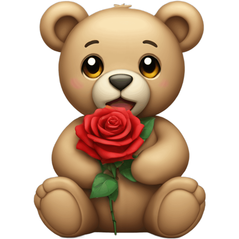 Hapy Teddy bear holding a red rose emoji