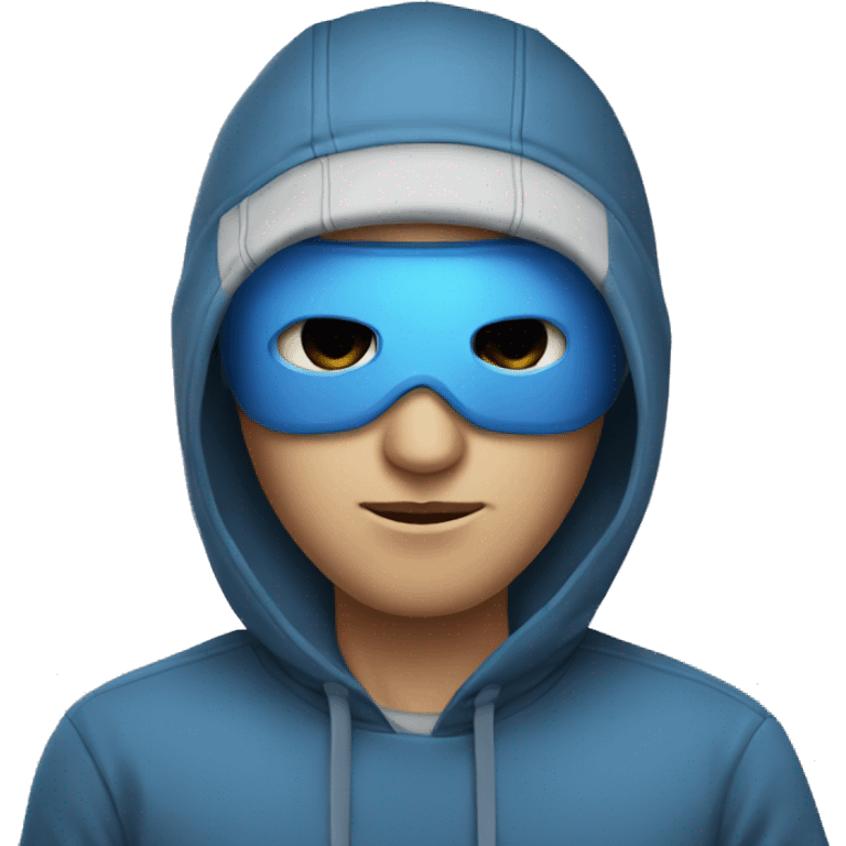 A white man with blue eyes wearing ski mask and sweatshirt. emoji