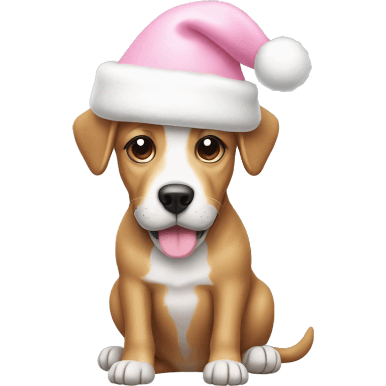 Dog with light pink Christmas hat and white bone in mouth emoji