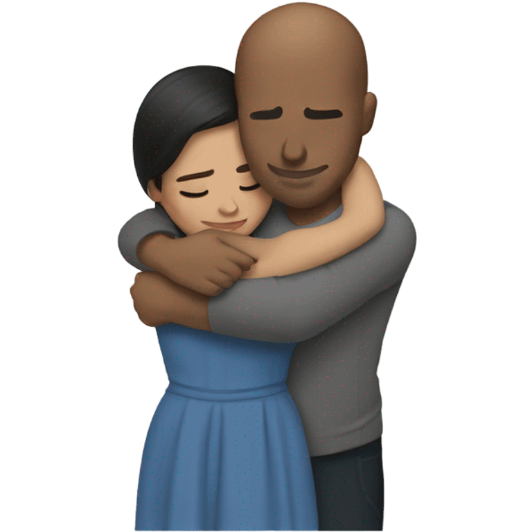 Comforting hug from brunette Puerto Rican to shorter bald male emoji