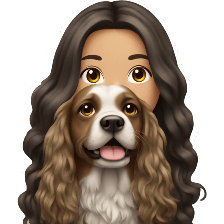 à beatiful long hair brunette with tattoos and a dog emoji