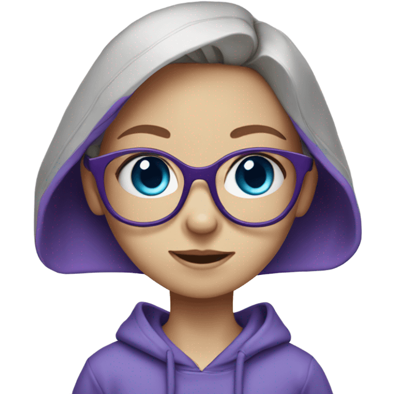 Pale little girl with a purple hoodie and glasses with braces and blue eyes  emoji