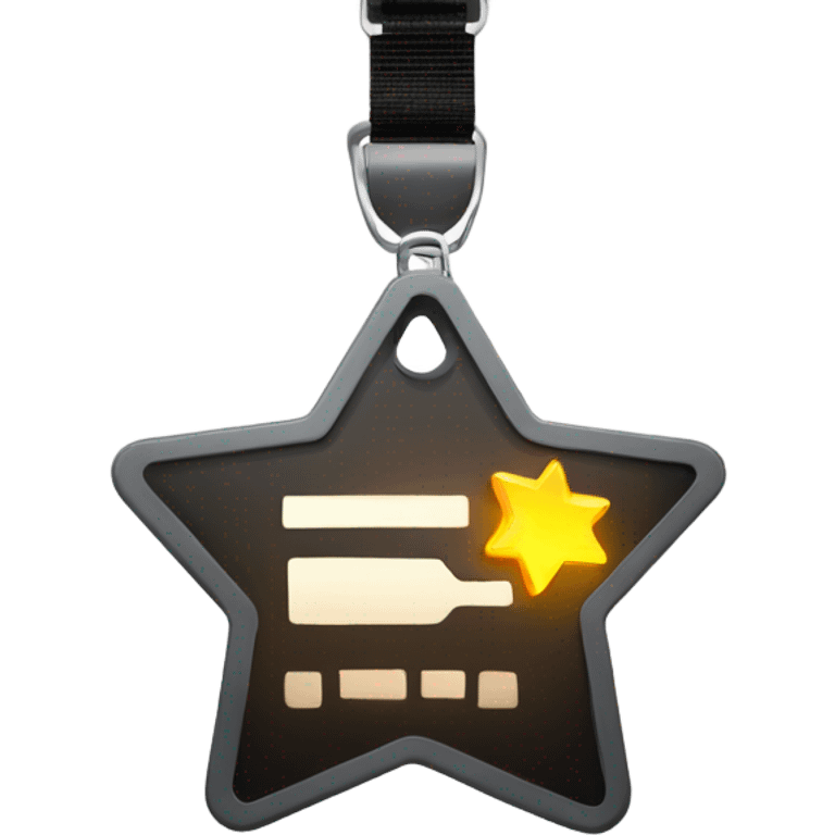 A modern press pass badge with two glowing stars, a lanyard, and bold typography, symbolizing membership progression emoji