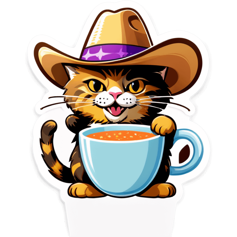 Gato gordo usando un sombrero tejano de copa alta blanco  emoji