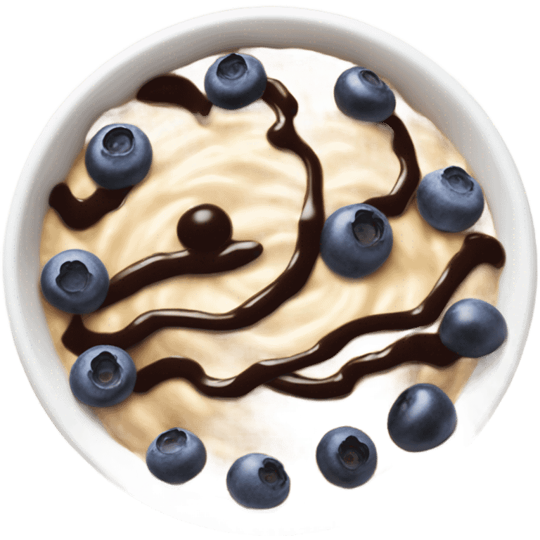 oatmeal in a bowl topped with blueberries and chocolate sauce emoji