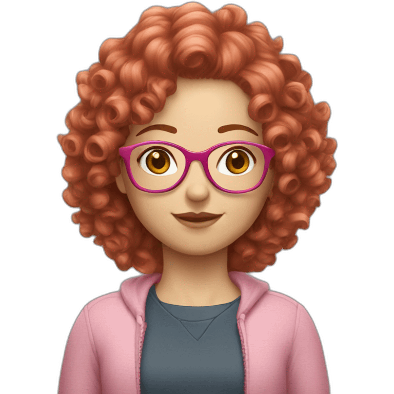 caucasian girl short curly hair redhead pink glasses emoji