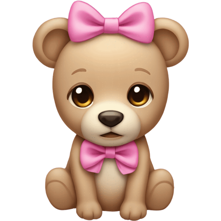 Light Beige teddy bear eyes wearing a pink bow on right ear emoji