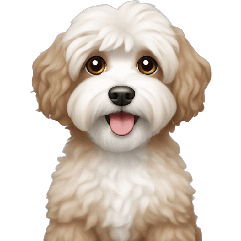 havanese poodle mix in light Brown with white betreten the eyes emoji