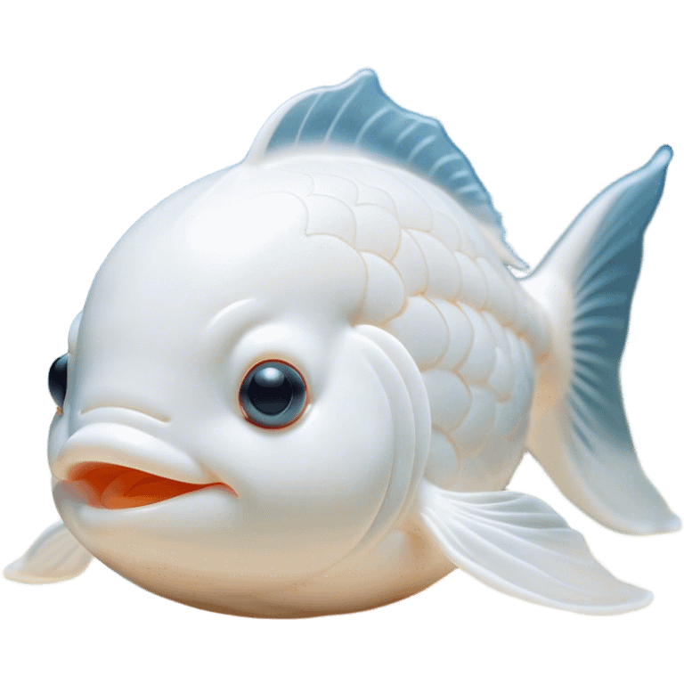 Meme-Worthy Cute Sleeping White Goldfish Portrait Emoji, Head resting peacefully with a contented smile, showcasing a streamlined, graceful body and a luxuriously soft pure white hue, eyes closed in a serene, floating nap, Simplified yet hilariously adorable features, highly detailed, glowing with a soft, drowsy light, high shine, relaxed and utterly lovable, stylized with an air of playful laziness, bright and heartwarming, soft glowing outline, capturing the essence of a comically sleepy goldfish, so meme-worthy it feels like it could instantly become the next viral sensation of adorable slumber! emoji