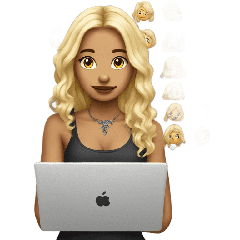 beautiful girl, with tattoos, with long blonde hair, wavy hair, with laptop emoji