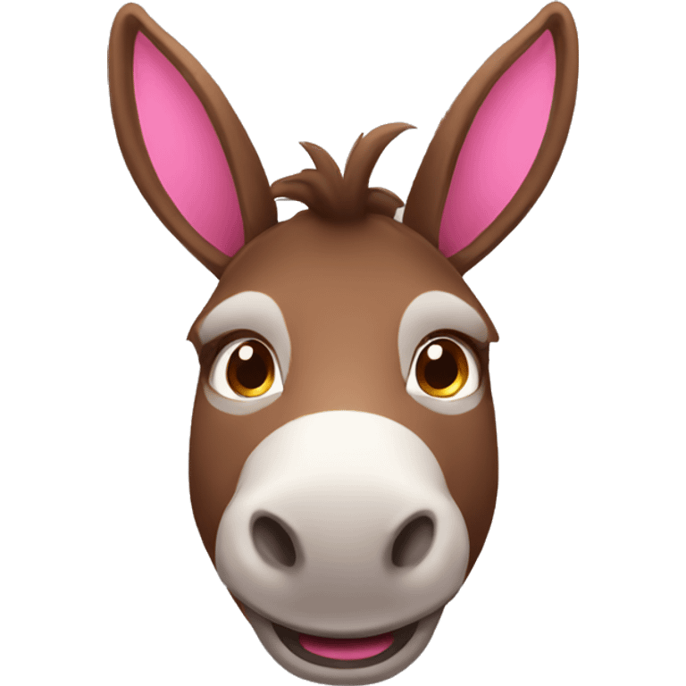 innocent smiling brown donkey face with pink ears emoji