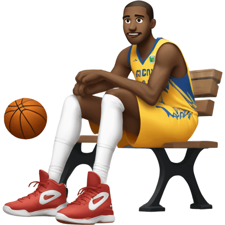 Tall basketball player sitting on bench emoji