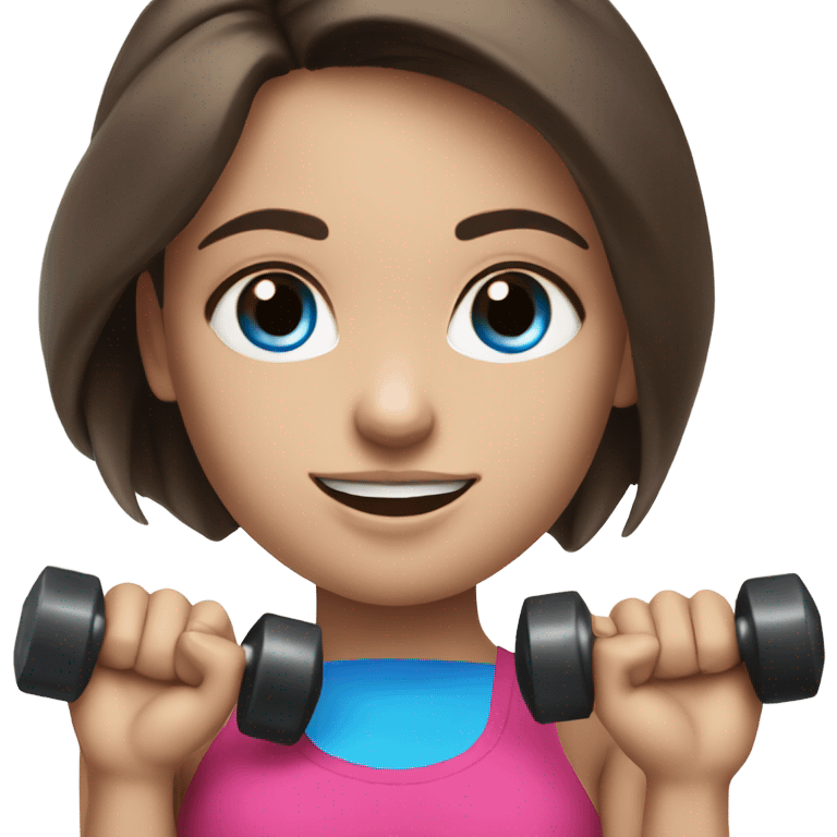 Realistic brunette girl with bright blue eyes lifting hand weights emoji