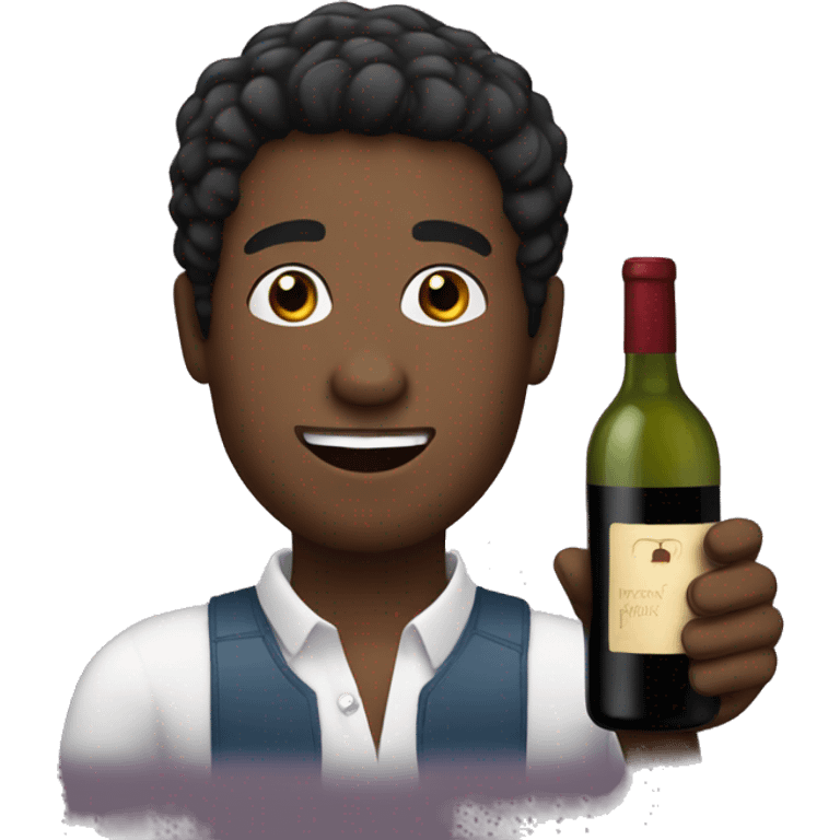 Black hair man with a bottle of wine  emoji