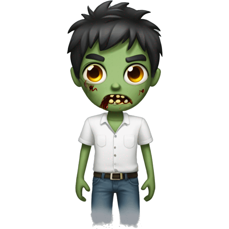 boy zombie with dark hair and white shirt emoji