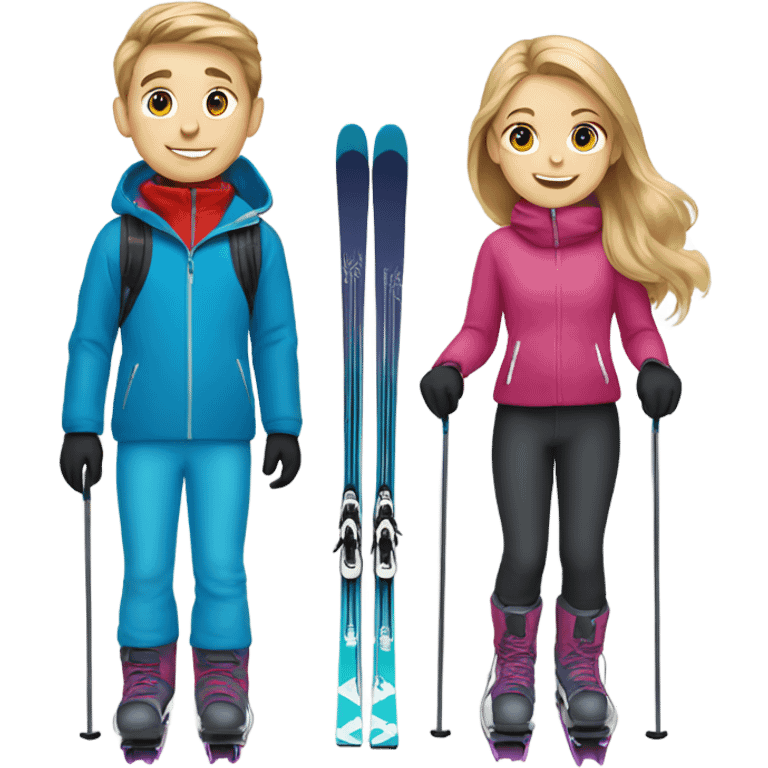 Boy and girl skiing blonde and light brown hair  emoji