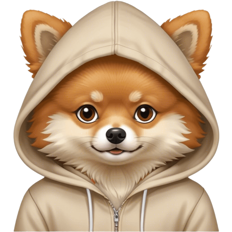 The orange and white Pomeranian wears a hoodie emoji