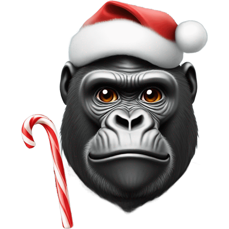 Gorilla wearing Santa hat and holding candy cane emoji