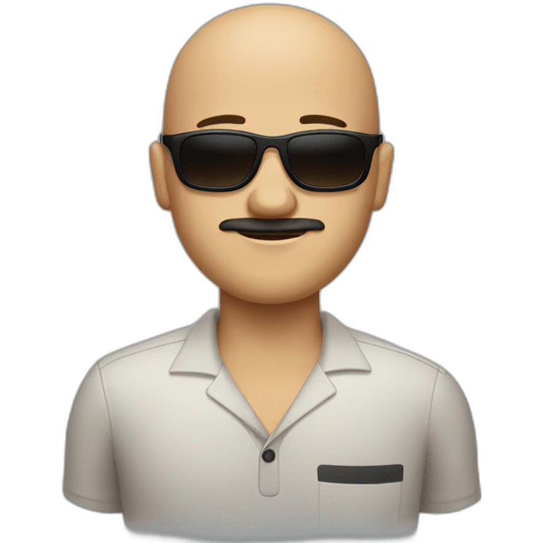 Bald tan guy with dark brown moustache with sunglasses and bowling shirt emoji