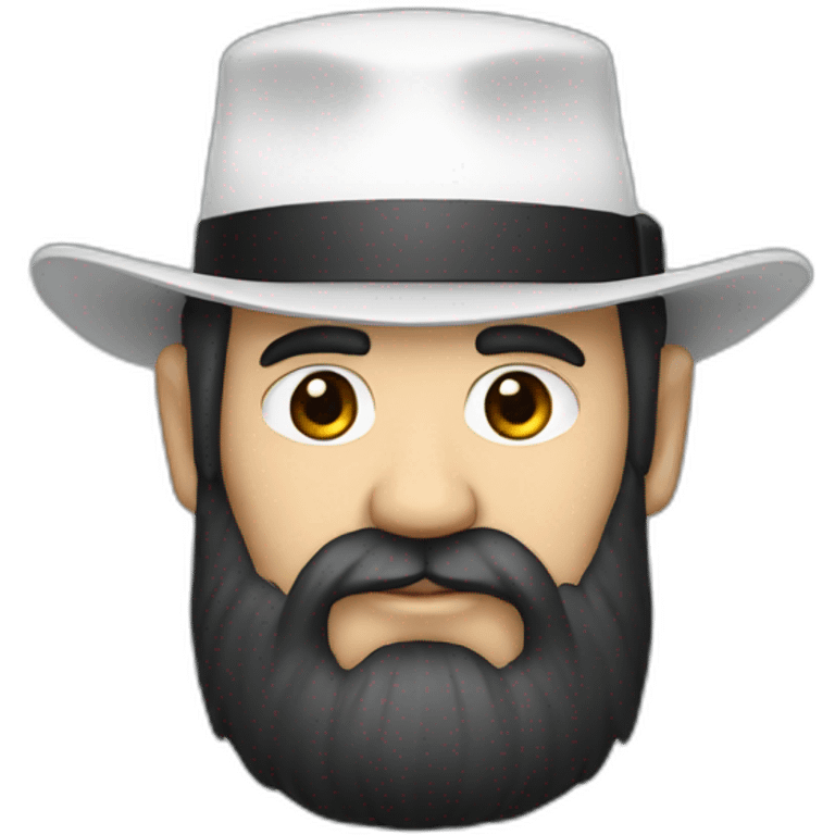 older man with black hair and black beard, with a white hat and one white eye emoji