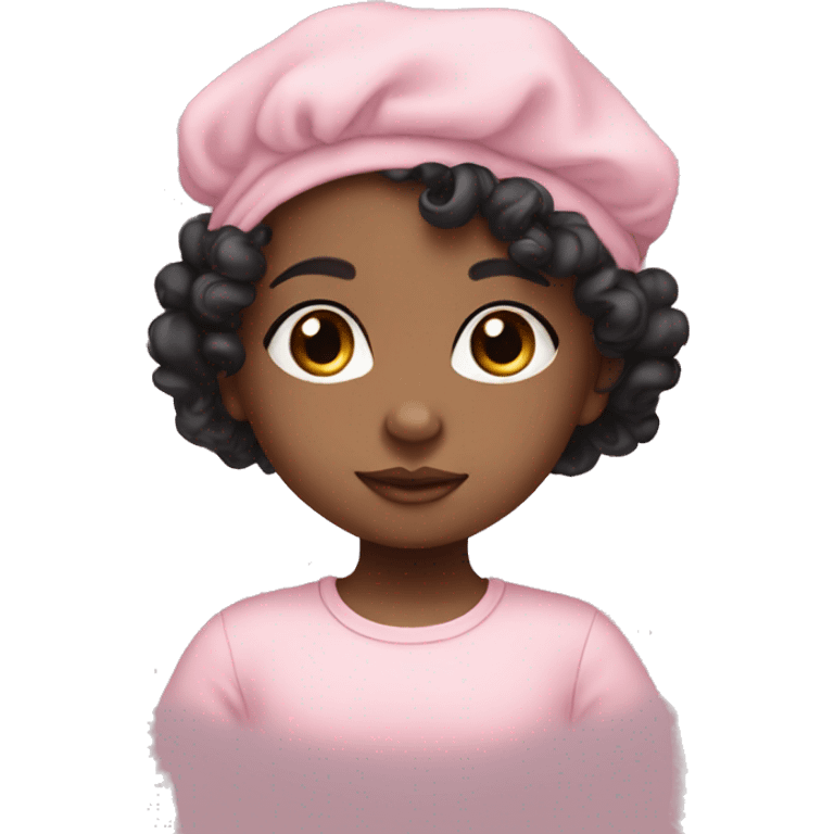 Brown baby girl with black curly hair and pastel pink clothes  emoji