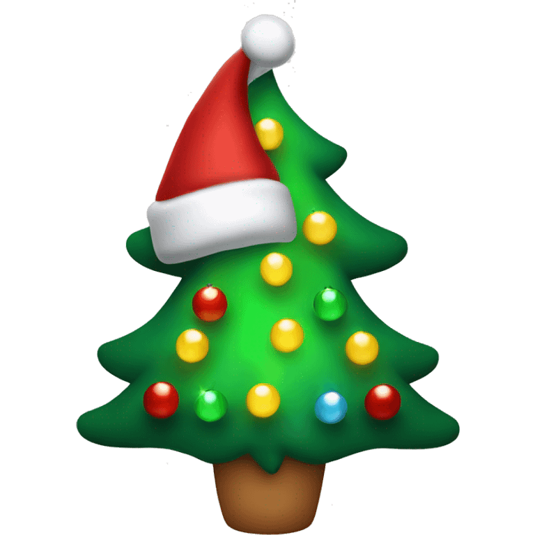 Christmas tree with lights and a Santa hat on top emoji