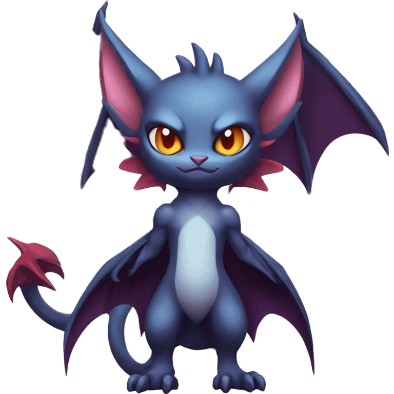  Kawaii Edgy Cool Vampiric Beautiful Noivern-Nargacuga-Litten with big Bat Ears full body emoji