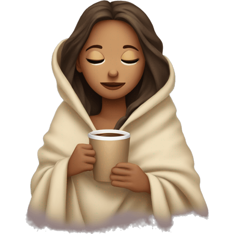 girl inside a blanket sipping coffee eyes closed emoji