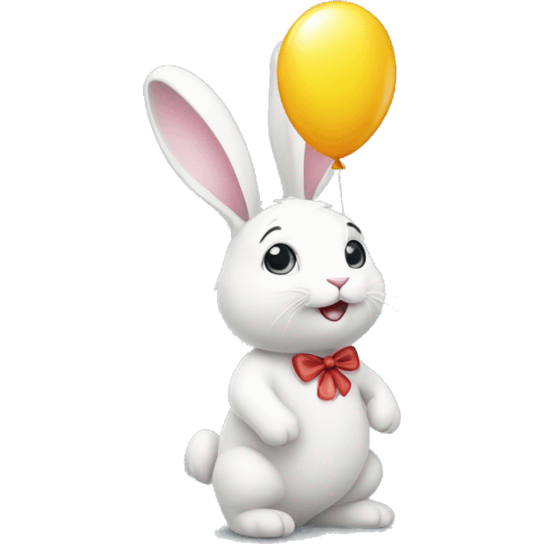 White Bunny with one balloon  emoji