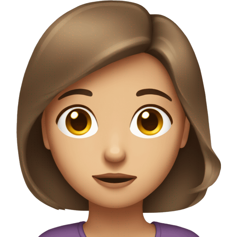 girl with brown hairs with her phone with a thoughtful face and look at its screen emoji