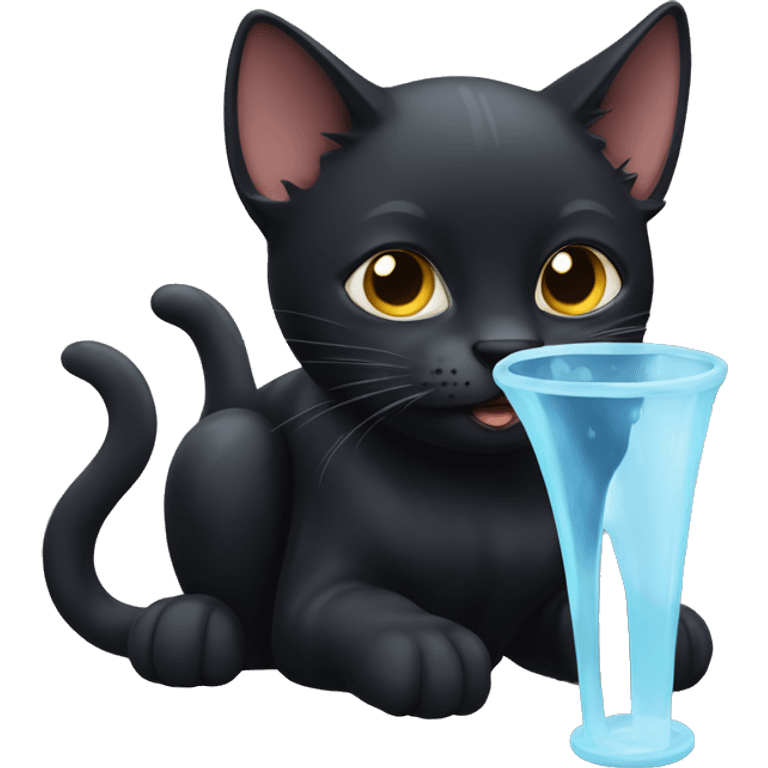 Black cat drinking water emoji