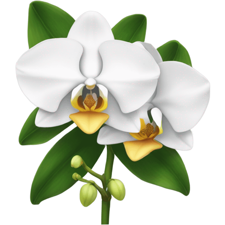 classic white orchid with yellowish core with buds and leaves emoji