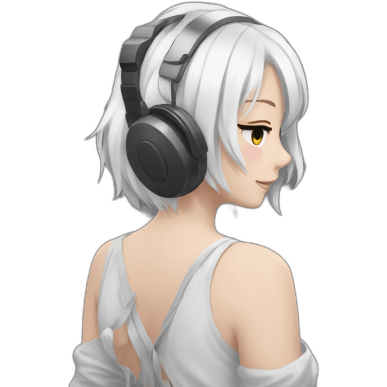 anime girl from behind with headphones on toes and white hair emoji