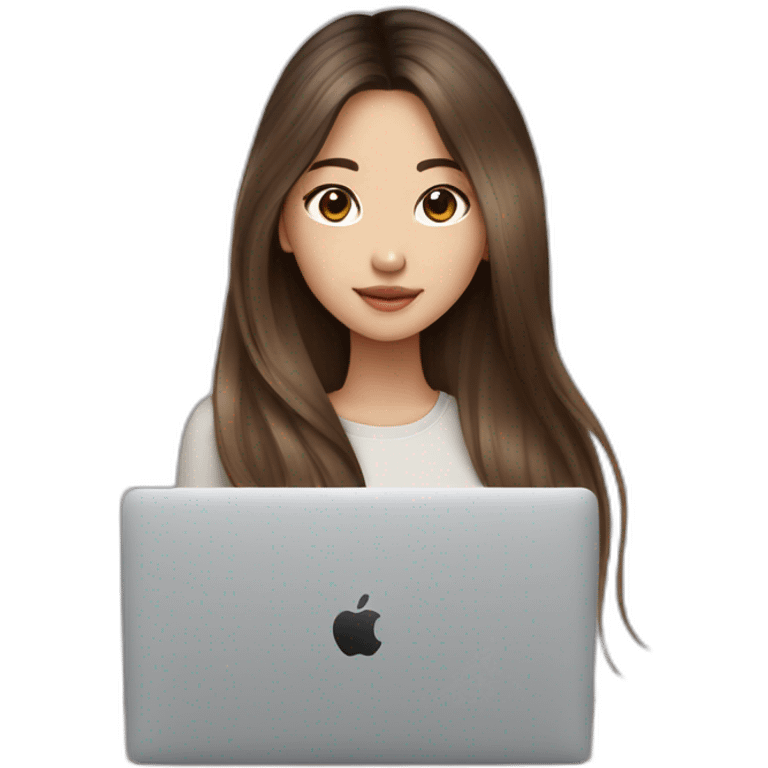 brown balayage straight long Hair korean girl with macbook emoji