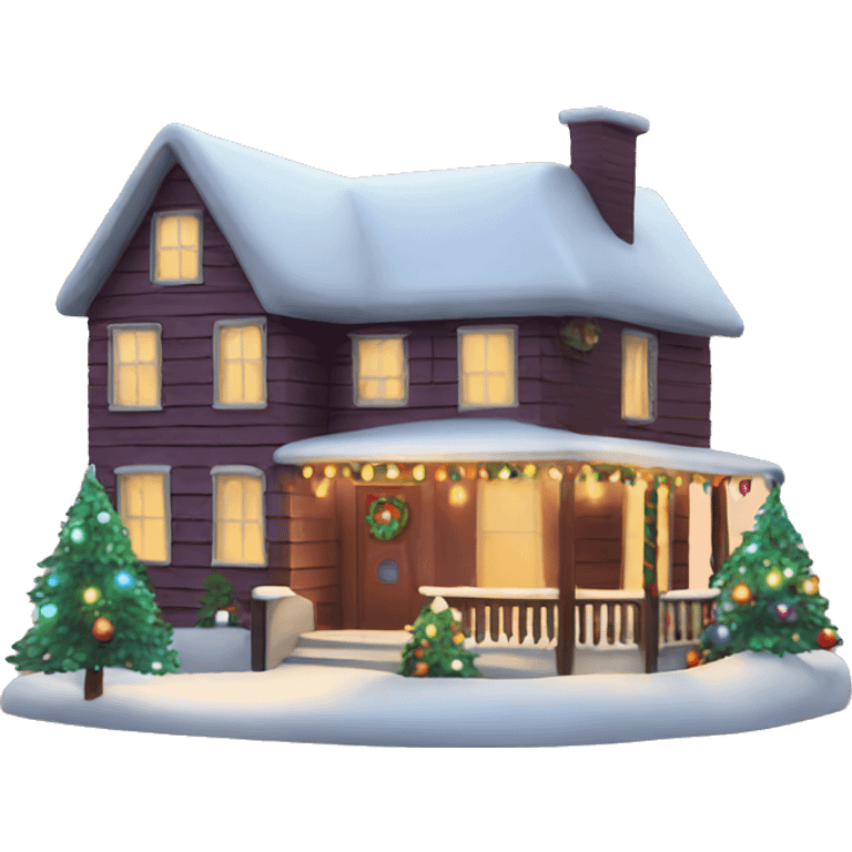 christmas house with lights on and garland emoji