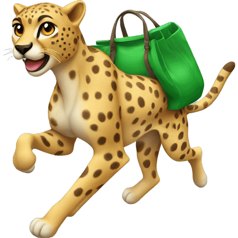 running cheetah with green bag emoji