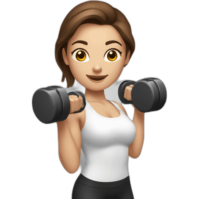 White beautiful fitness women with brown hair with dumbbells in their hands emoji