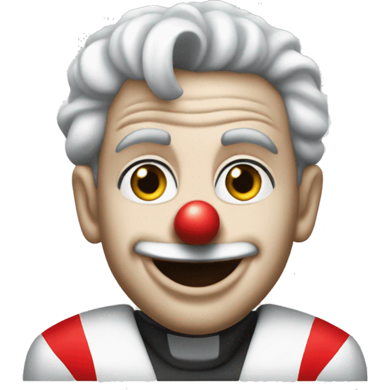 A clown driving a Haas F1 car emoji